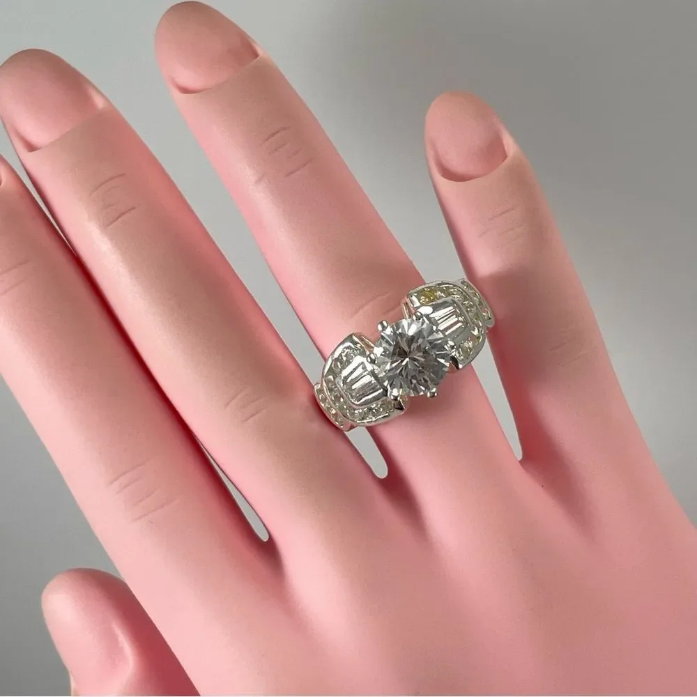 925 Sterling Silver Rhodium Plated White Cubic Zirconia Bridal Statement Ring 8
